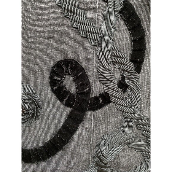 Vtg Y2K Black Swirl Velvet Embroidered Stretch Flare Jeans Pants 10 Boho Goth - Picture 12 of 16